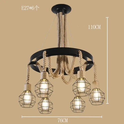 lustre style industriel en ferronnerie et corde de chanvre - vue 13 sur 14