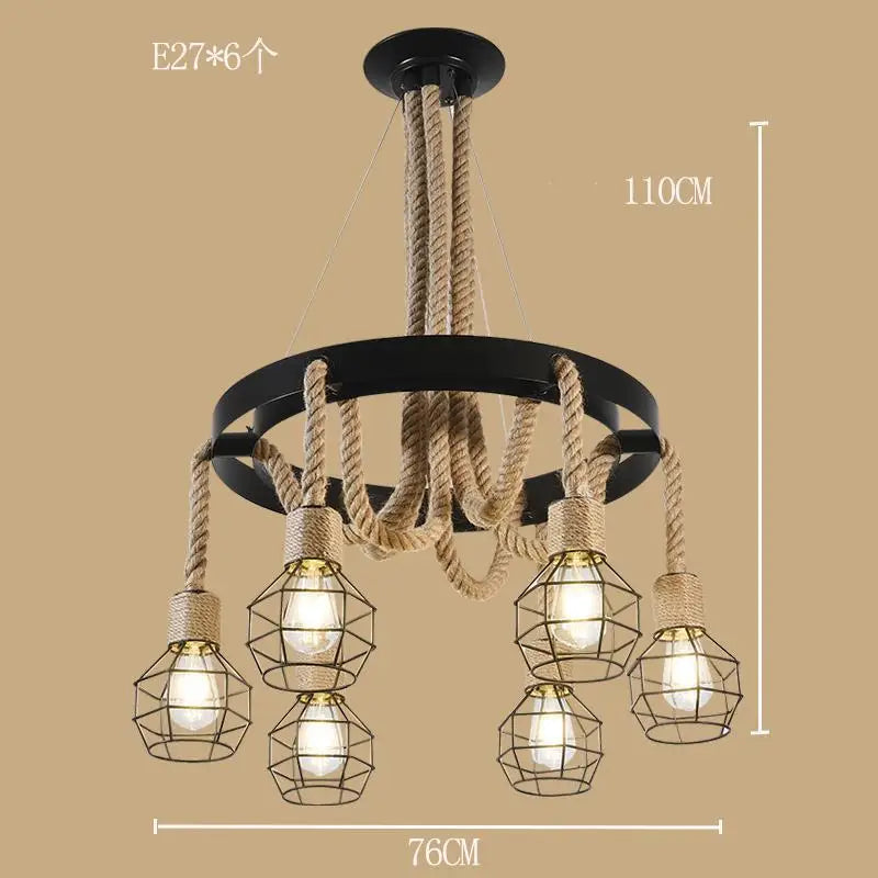 lustre style industriel en ferronnerie et corde de chanvre - vue 12 sur 14