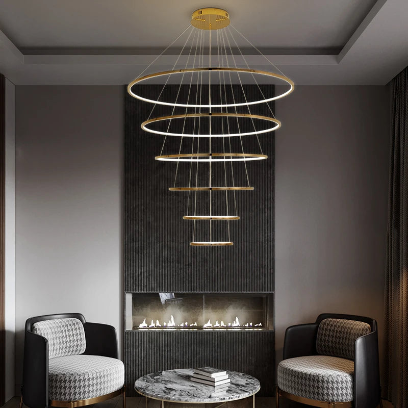 lustre nordique cercle doré éclairage intérieur décoratif - vue 4 sur 11