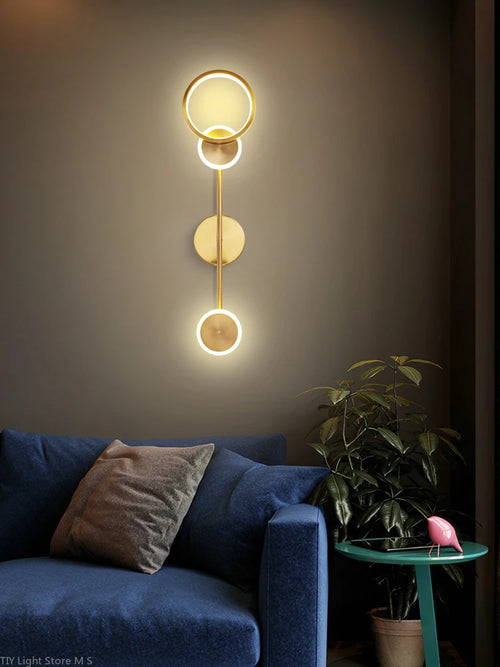 applique murale led nordique moderne en cuivre rond - vue 5 sur 11