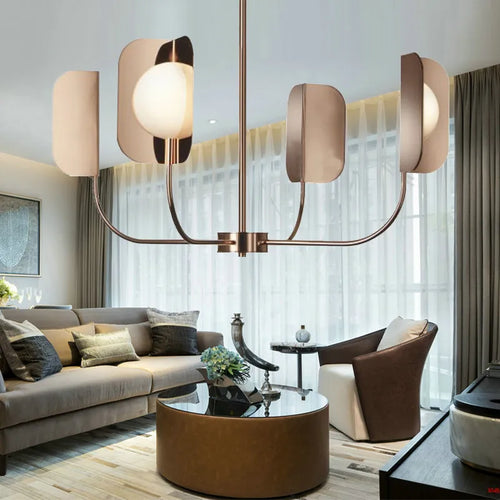 lustre en métal avec feuilles éclairage en verre laiteux design luxueux - vue 4 sur 10