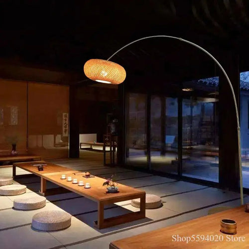 lampadaire zen chinois en bois design japonais à LED - vue 2 sur 8