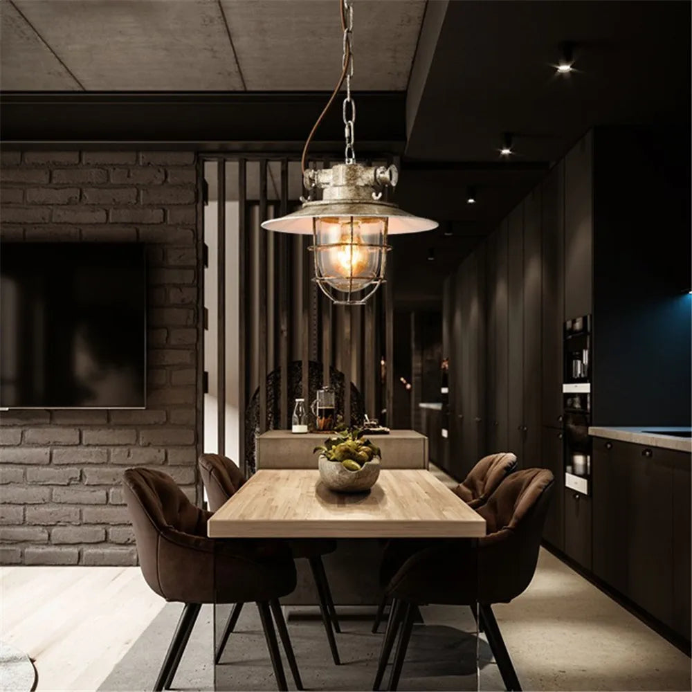 suspension LED industrielle rétro en fer et verre antidéflagrant vintage - vue 5 sur 8