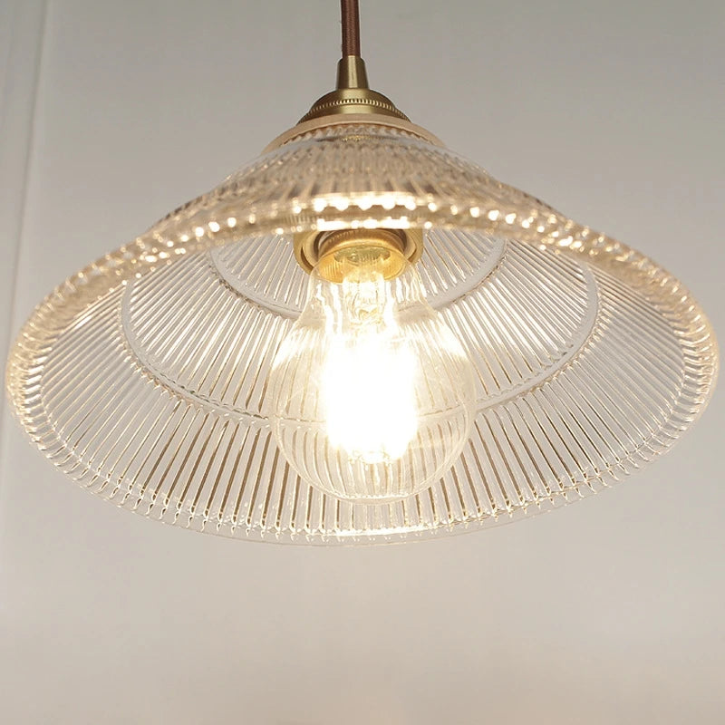 suspension vintage nordique en verre à rayures - vue 5 sur 12