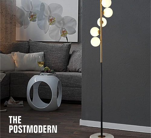 (16mai) Lampadaire moderne LED barre dorée avec globes en verre Inti - vue 6 sur 9