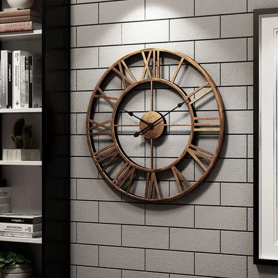 horloge murale nordique rétro en métal chiffres romains décorative - vue 2 sur 10