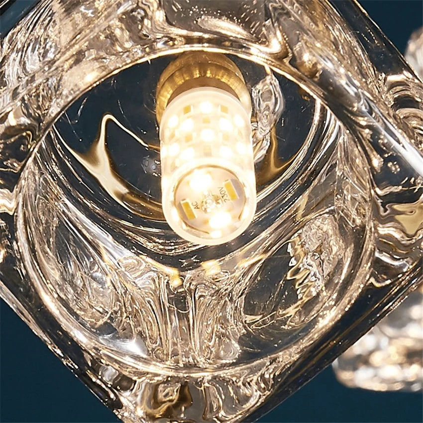lustre led cube glace cuivre doré éclairage style industriel nordique - vue 5 sur 11