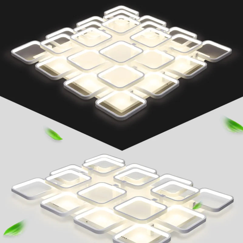 lustre en fer à led avec abat-jour rectangulaire moderne - vue 4 sur 5