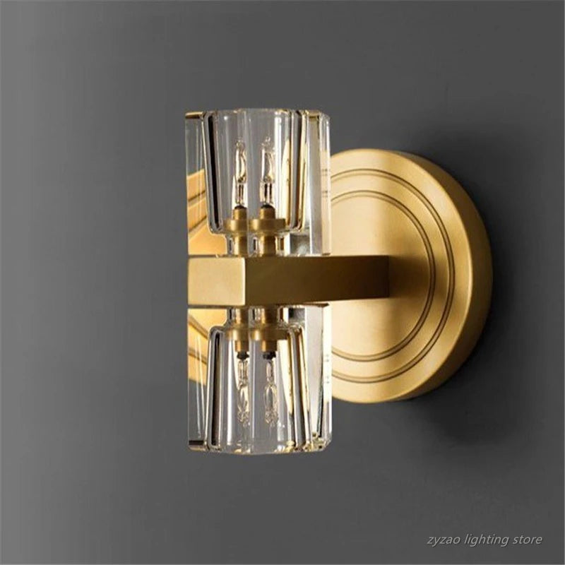 applique murale moderne en cuivre avec lumière cristal décorative - vue 2 sur 6