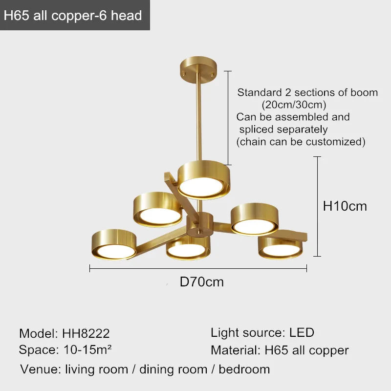 lustre nordique en cuivre design créatif pour éclairage moderne - vue 9 sur 9