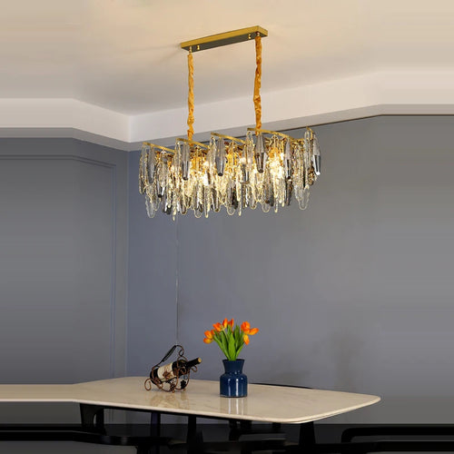 lustre art déco design en cristal et métal élégant - vue 5 sur 10