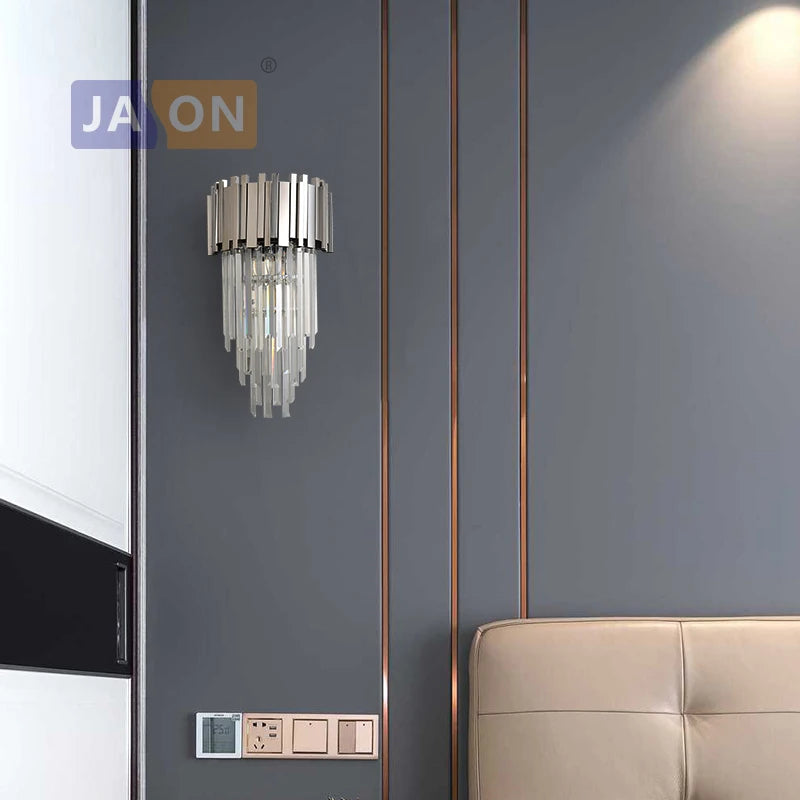 applique murale en cristal transparent chromé doré design élégant - vue 4 sur 12