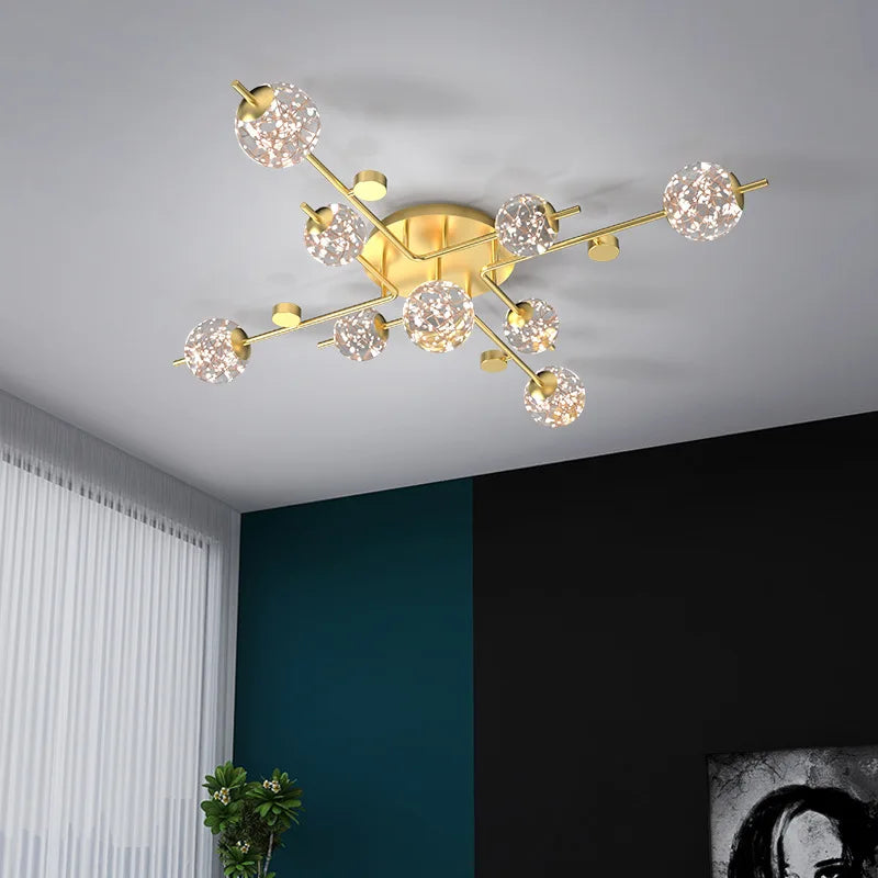 Plafonnier Led moderne lumière pour salon étude salle à manger chambre cuisine boule de verre doré - vue 7 sur 8