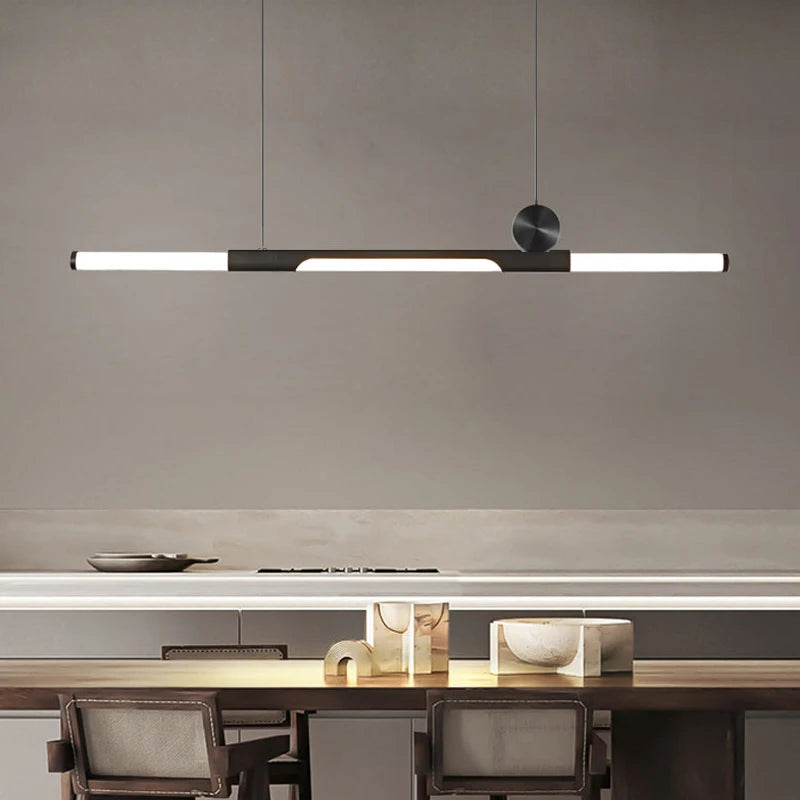 Chandelier in long dining room, black / gold thickened glass modern chandelier, hall, coffee shop, study, LED bar chandelier - vue 1 sur 18