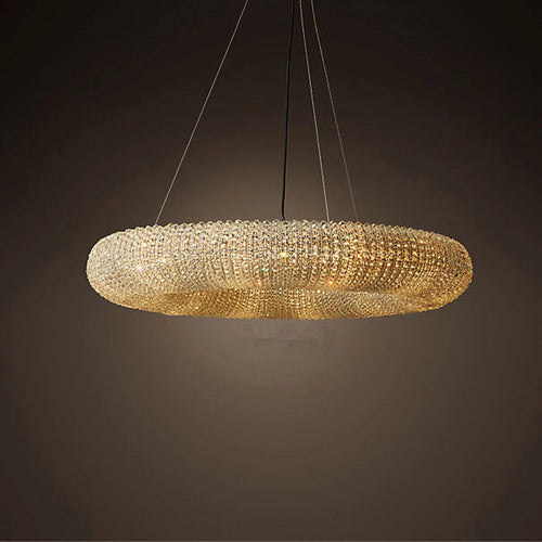 lustre design moderne à led avec anneau en cristal - vue 4 sur 6
