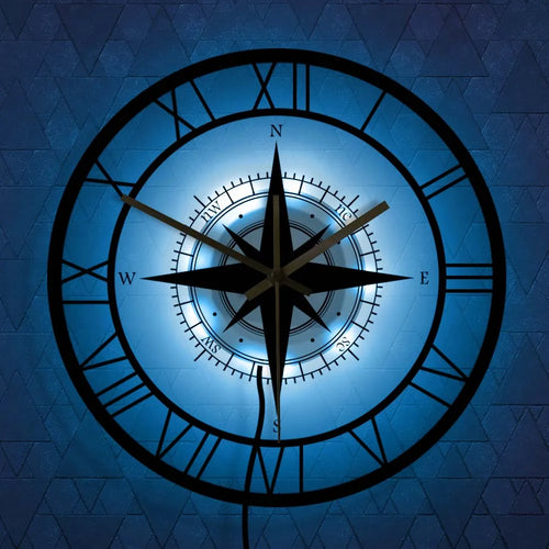 horloge murale silencieuse avec boussole et carte nautique - vue 6 sur 8