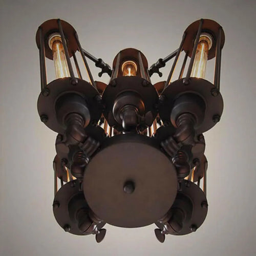 Suspension industrielle 8 têtes Loft lampe steampunk américaine café salle à manger Suspension en chaîne de fer Suspension de bar vintage - vue 6 sur 8