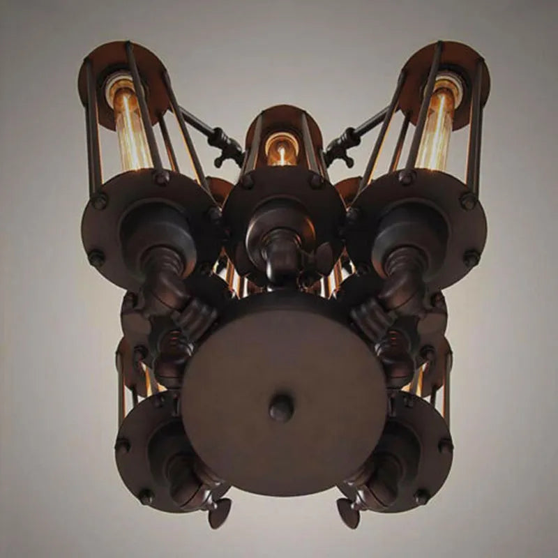 Suspension industrielle 8 têtes Loft lampe steampunk américaine café salle à manger Suspension en chaîne de fer Suspension de bar vintage - vue 5 sur 8
