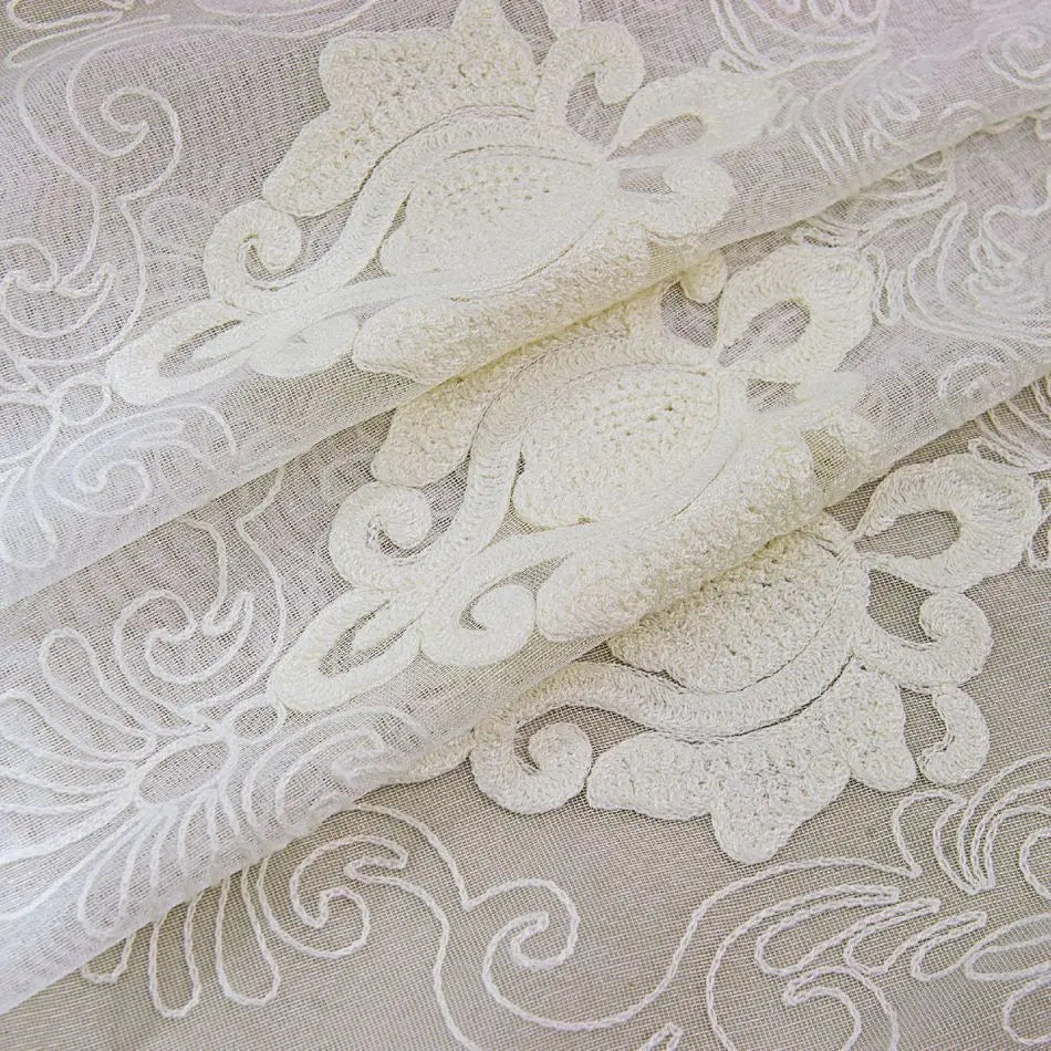 Rideau brodé floral festonné style européen pour salon