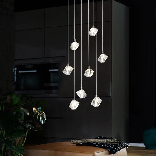 lustre en cristal carré moderne pour escalier et restaurant - vue 2 sur 14