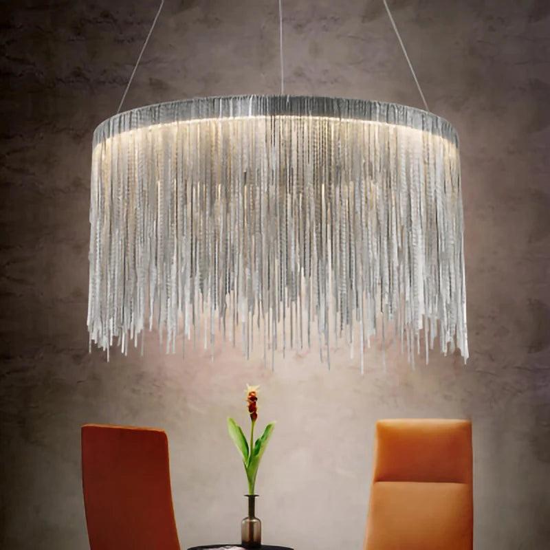 lustre moderne en aluminium avec pampilles rondes et éclairage led - vue 3 sur 7