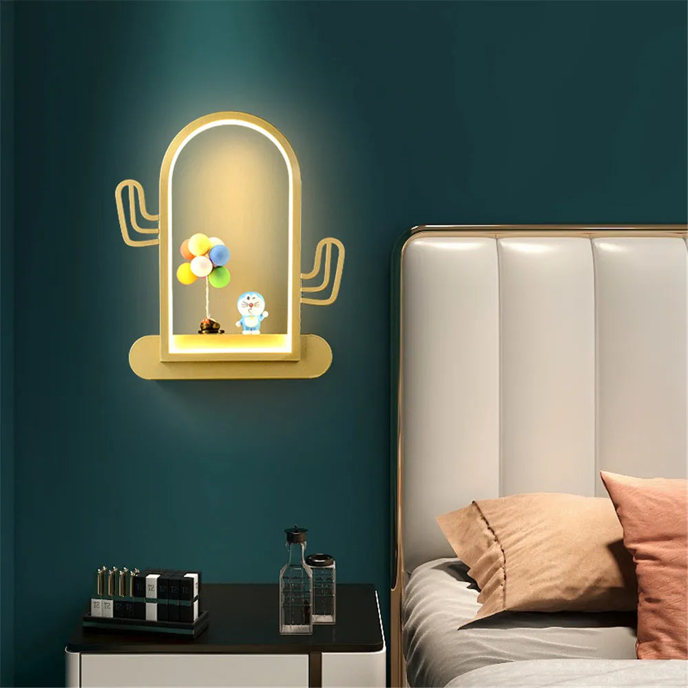 étagère métallique coeur nordique avec lampe led murale pour enfants - vue 3 sur 10
