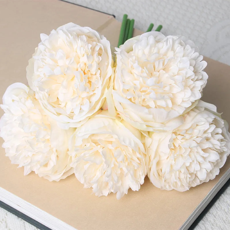 bouquet de 5 pivoines artificielles en soie pour décoration - vue 14 sur 14