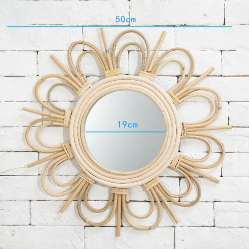 miroir en rotin japonais tissé à la main pour décoration moderne - vue 11 sur 12
