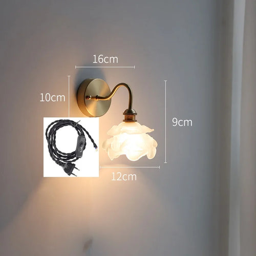 Applique murale fleur verre cuivre tirer chaîne interrupteur LED chambre salle de bain miroir escalier lumière nordique moderne - vue 13 sur 22