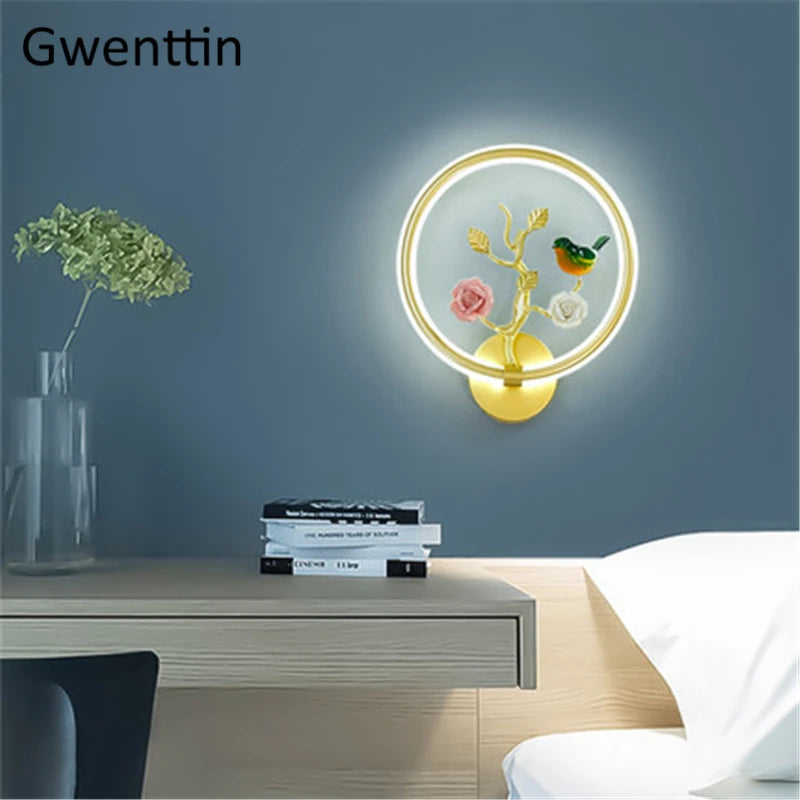 applique murale ronde à led fleur et oiseau décoratif pour intérieur - vue 2 sur 20