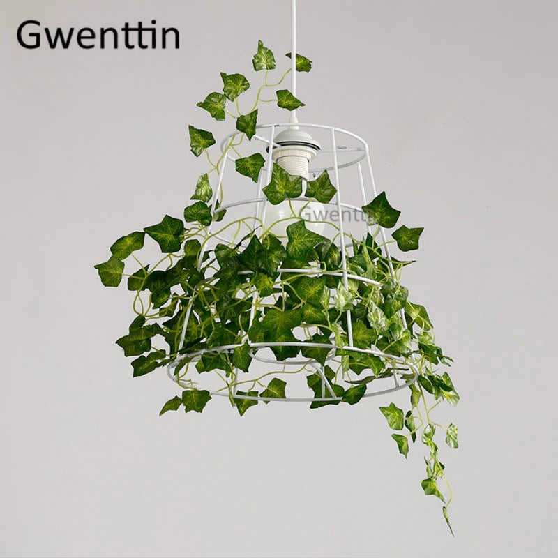 suspension moderne en cage à oiseaux avec plantes décoratives - vue 5 sur 7