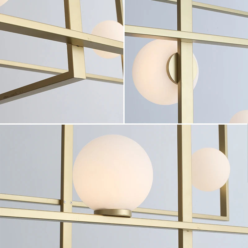 lustre led moderne design innovant cadre doré boule verre - vue 3 sur 8