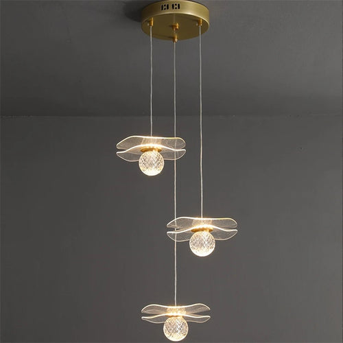 lustre moderne en acrylique et cuivre led feuille de lotus - vue 2 sur 18