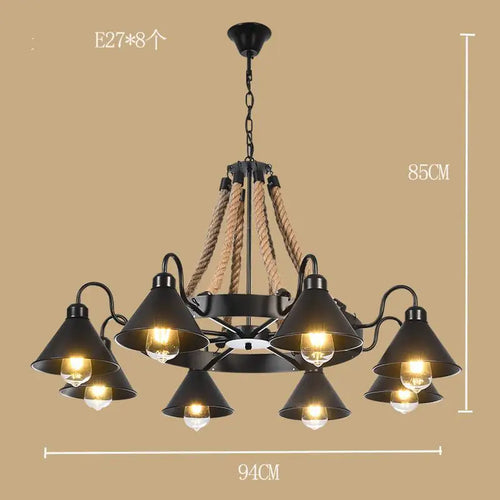 lustre style industriel en ferronnerie et corde de chanvre - vue 8 sur 14