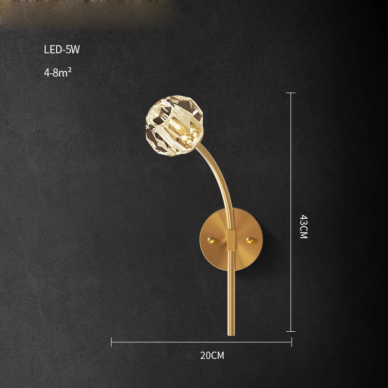 applique murale led postmoderne en cuivre et cristal - vue 19 sur 22