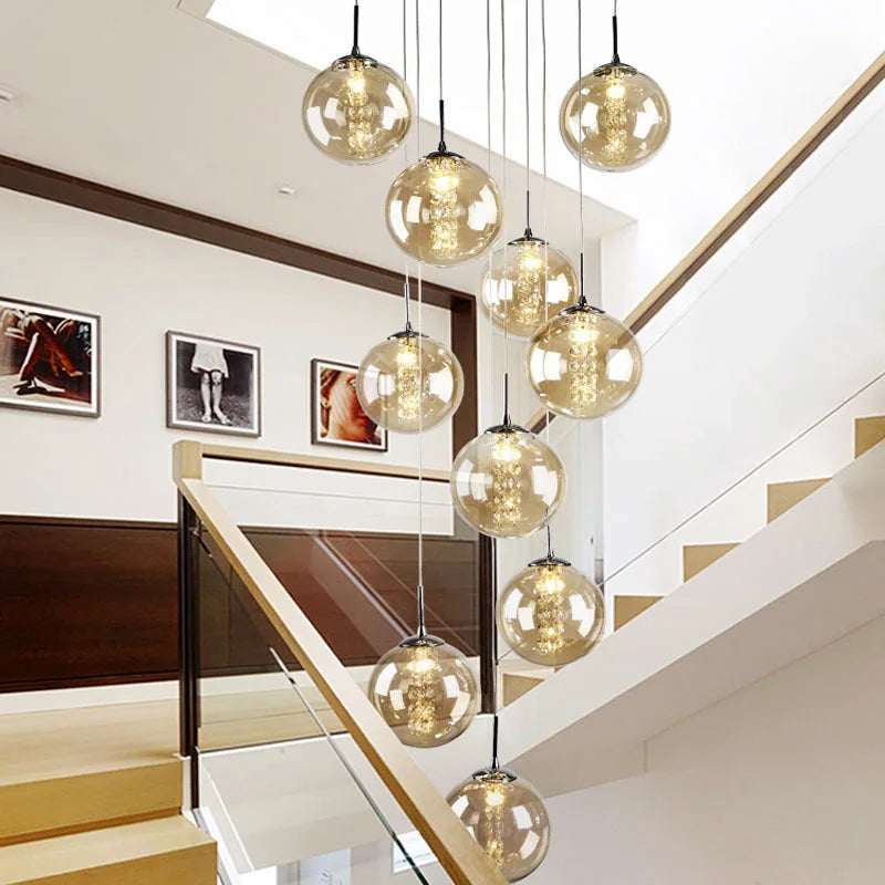 lustre moderne en boule de verre en spirale g4 pour duplex nordique - vue 5 sur 16