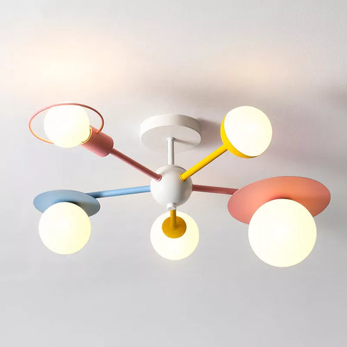 Nordique enfants chambre lustre éclairage abat-jour en verre dessin animé LED bleu rose plafonnier pour fille garçon enfants princesse chambre - vue 2 sur 7
