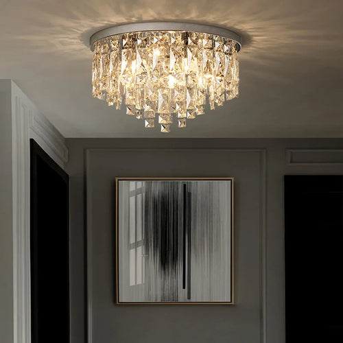 plafonnier led moderne en acier chromé avec cristaux k9 art déco - vue 5 sur 17