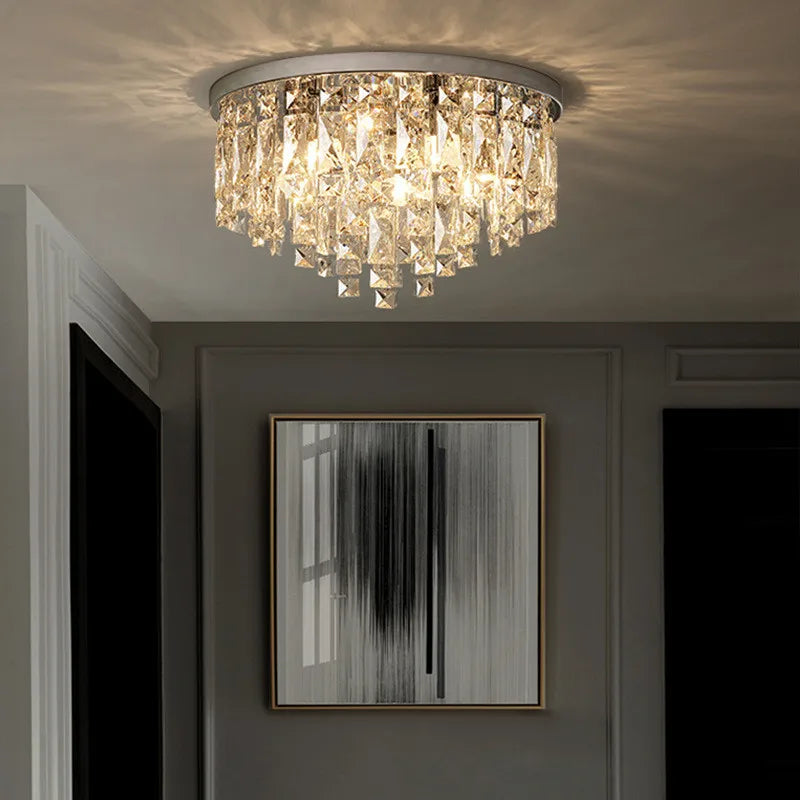 plafonnier led moderne en acier chromé avec cristaux k9 art déco - vue 4 sur 17