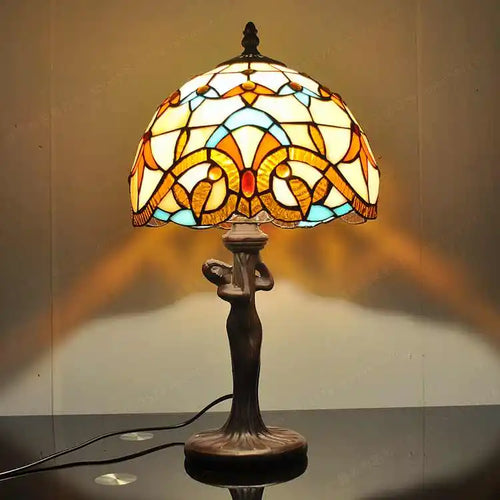 lampe à poser style tiffany en verre teinté pour restaurant et café - vue 9 sur 9