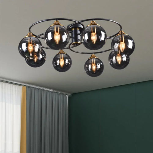lustre industriel en verre ambré design nordique métal pour foyer et restaurant - vue 2 sur 14