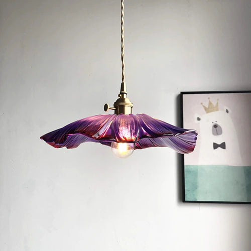 suspension fleur moderne led en verre et laiton nordique - vue 3 sur 8