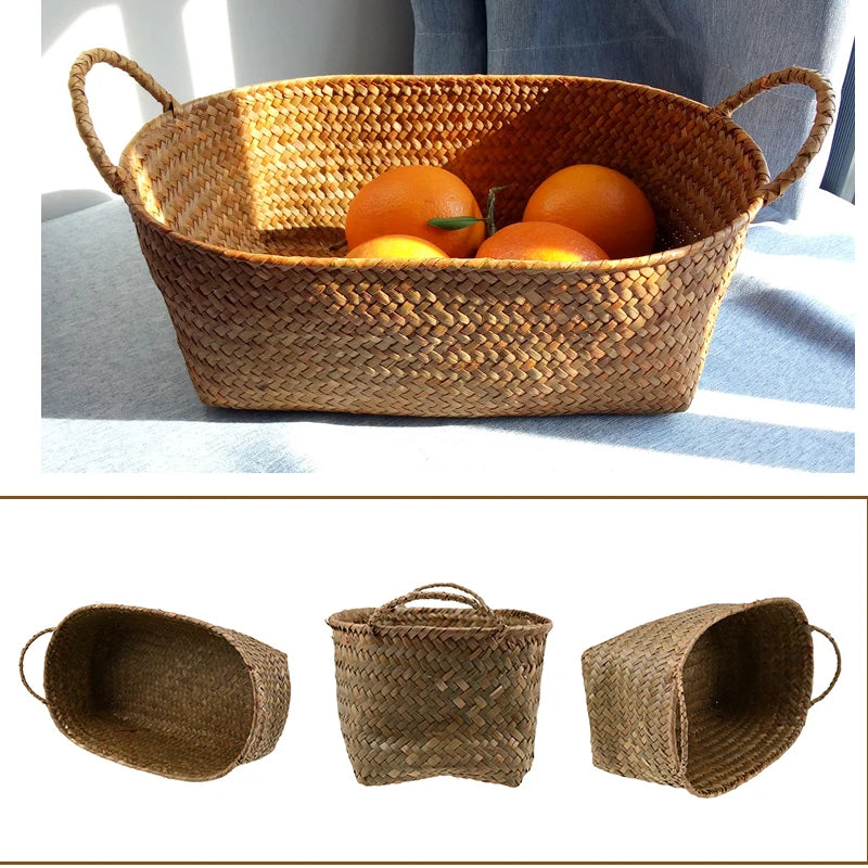 panier en jonc de mer fait main pour rangement décoratif - vue 5 sur 7