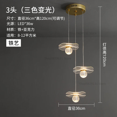 lustre moderne en acrylique et cuivre led feuille de lotus - vue 17 sur 18