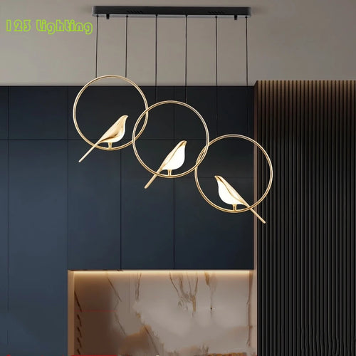 suspension LED oiseau fantaisie plaquée or design moderne ajustable - vue 2 sur 18