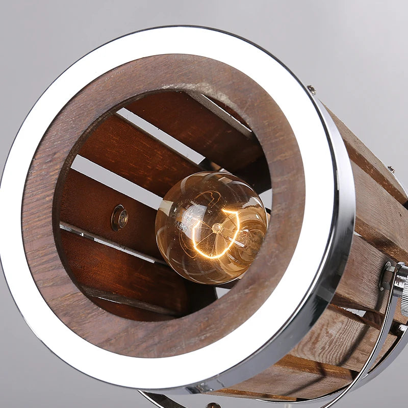 lampadaire rétro en bois massif au style industriel - vue 5 sur 10