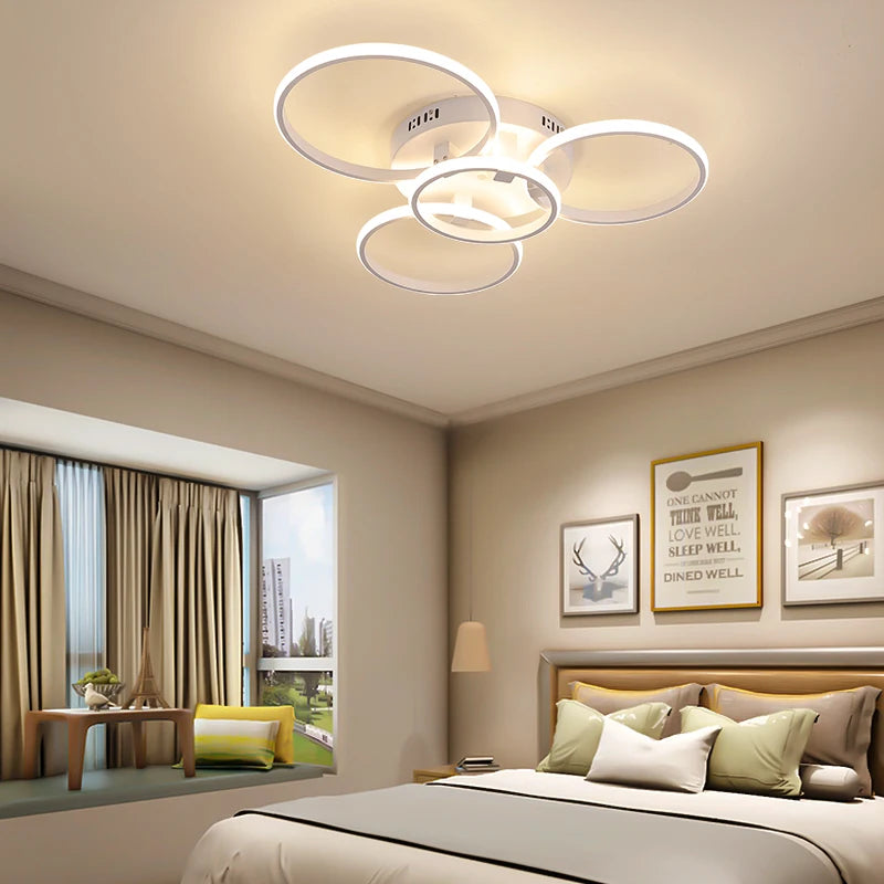 plafonnier NEO Gleam plafond moderne à LEDs lumières RC Dimmable cercle anneaux concepteur pour salon chambre - vue 3 sur 13
