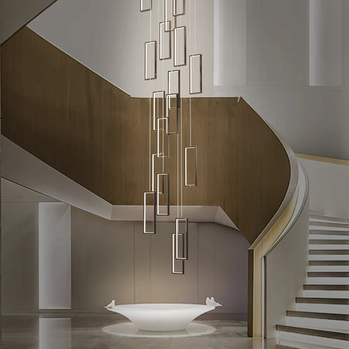 lustre led rectangulaire moderne en cuivre pour escaliers et loft - vue 2 sur 15