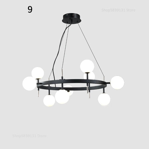 lustre nordique en fer avec boule de verre led pour restaurant