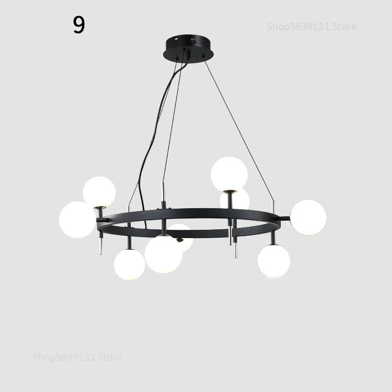 lustre nordique en fer avec boule de verre led pour restaurant